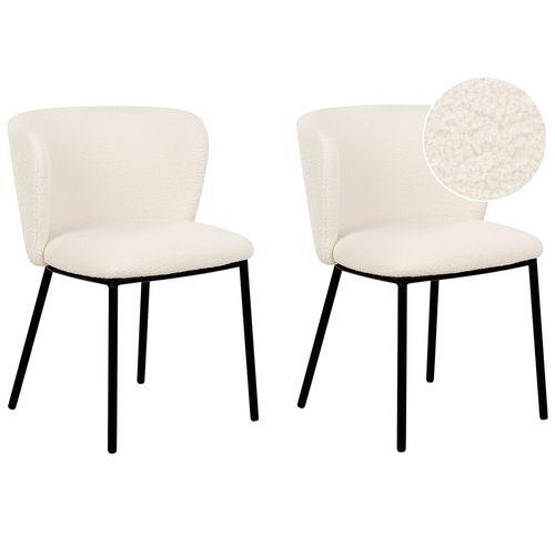 Chaise De Salle À Manger Set De 2 Bouclé Blanc Cassé Mina