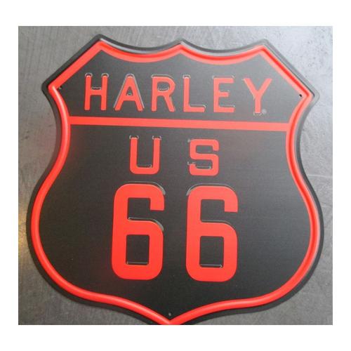 Plaque Publicitaire Blason Harley Us 66 Fan Biker 30x30 Cm Tole Deco