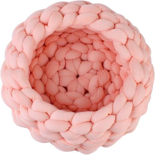 Panier Fait À La Main Pour Animal Domestique, Chien, Chat, Corde Épaisse En Coton Tressé, Coussin Doux Pour Dormir, Chiot, Chaton, Laine Tricotée (35 Cm, Couleur Rose)