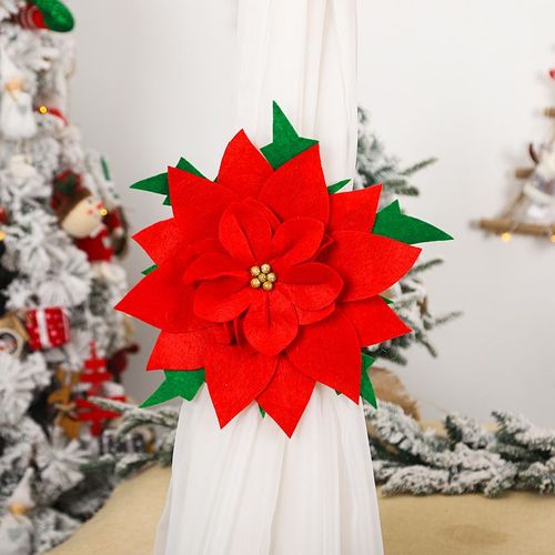 2 X Attaches De Rideau À Fleurs De Noël, Crochets De Rideau Rouges Délicats, Sangles De Suspension D'anneau De Rideau Réglables
