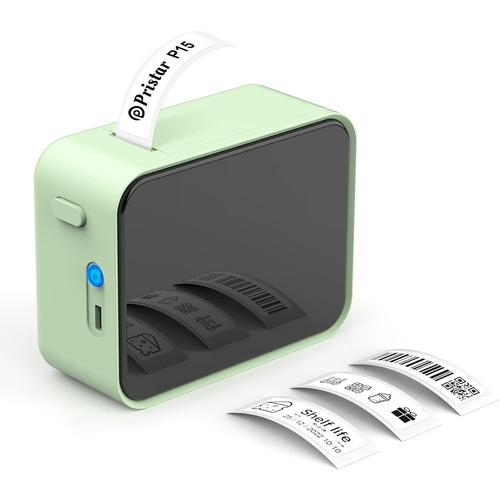 Étiqueteuse Bluetooth, (Vert) P15 Mini Imprimante Etiquette Autocollante, APP Connexion, Compatible avec iOS et Android pour Maison, Bure au, école