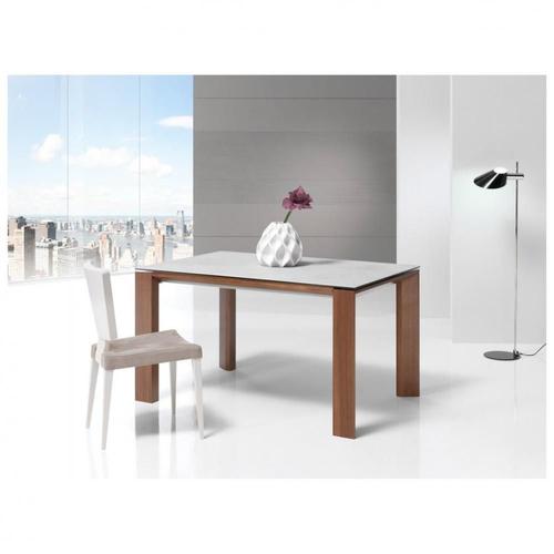 Table Repas Extensible Eco 12 Couverts 200/270x100cm Pieds Noyer Plateau Céramique Hidra