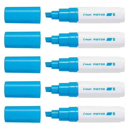 Pilot Lot De 5 Marqueurs À Pigment Pintor Pointe Biseau Large Bleu Clair