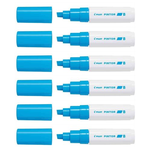 Pilot Lot De 6 Marqueurs À Pigment Pintor Pointe Biseau Large Bleu Clair