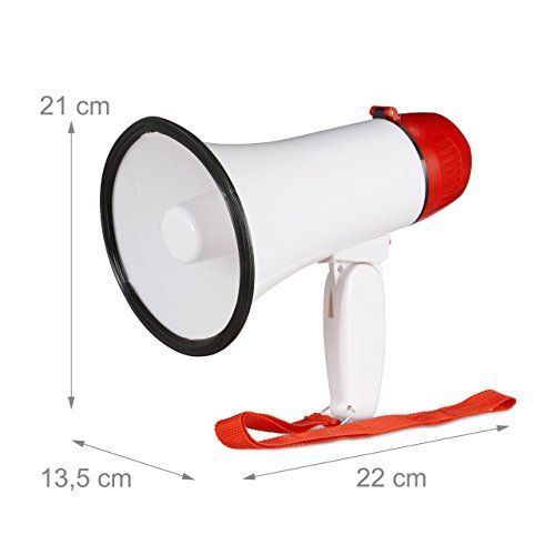 Relaxdays Stade mégaphone, Serre-joint, Ole, d'un son Funny, fête, 10 W, plastique, H x L x Pâ?¯: 21 x 13.5 x 22 cm, Rouge/blanc