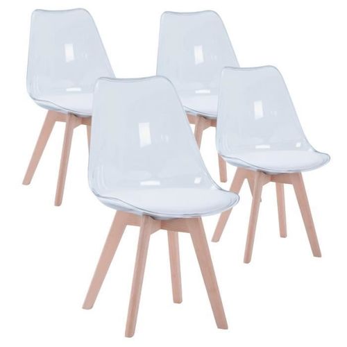 Lot De 4 Chaises Transparentes, Chaises De Salle À Manger Coussin En Pu Design Scandinave(Blanc)