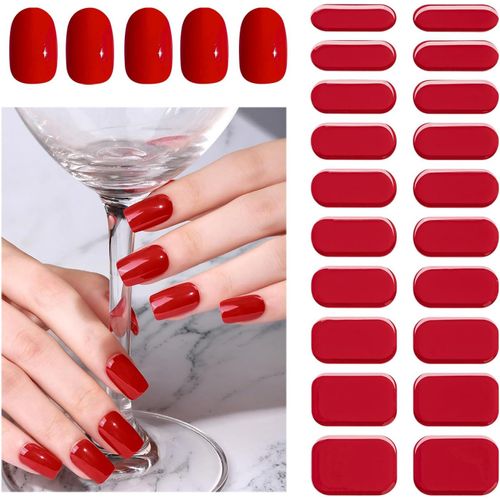 Vernis Autocollant Uv - Film Pour Ongles Autoadhésif - 20pcs Gel Nail Stickers, Autocollants Et Pochoirs Pour Nail Art - Rouge Rouge