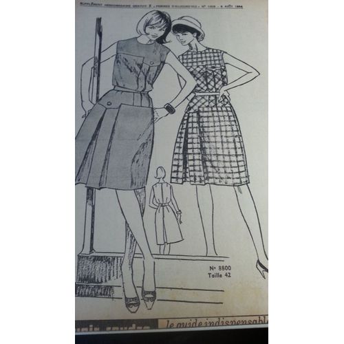 Supplément Patron De La Revue Femmes D'aujourd'hui N°1005 De 1964: La Robe Blanche Taille 42