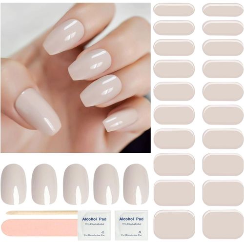 Vernis Autocollant Uv - 20pcs Beige Gel Autocollant Ongle Gel Uv - Film Pour Ongles Autoadhésif - Gel Nail Stickers Beige