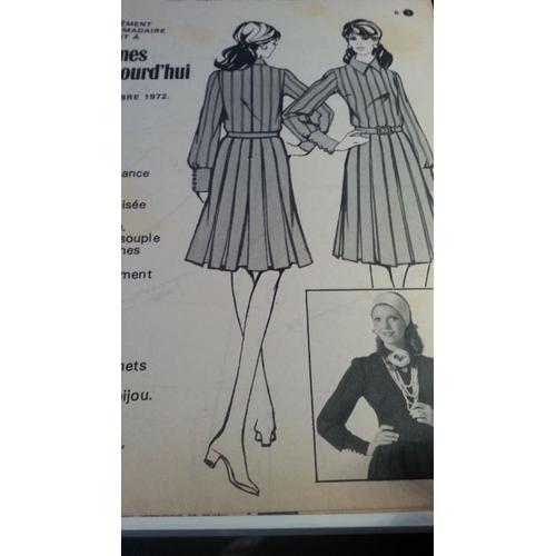 Supplément Patron De La Revue Femmes D'aujourd'hui N°1434 De 1972: Une Robe De Petit Diner Taille 44