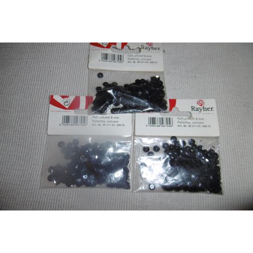 Rayher Sachet De 500 Paillettes Sequins Noires Bombées 6mm N° 3921101 Lot De 3