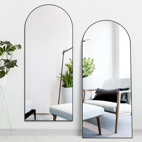 Elemango Miroir de Sol Arqué de 165 x 60 cm avec Support, Grand Miroir Mural à Suspendre ou à Poser Contre Le Mur pour Chambre à Coucher, Entrée, Salon