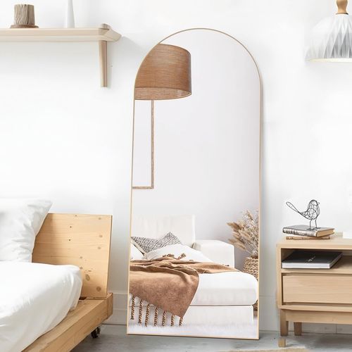 Elemango Miroir Pleine Longueur, 165x60cm Miroir voûté, Miroir de Sol avec Support, Miroir Complet du Corps, Suspendu ou Contre Le Mur, Miroir Vertical Noir vestiaire Grand Miroir de Chambre (Noir)