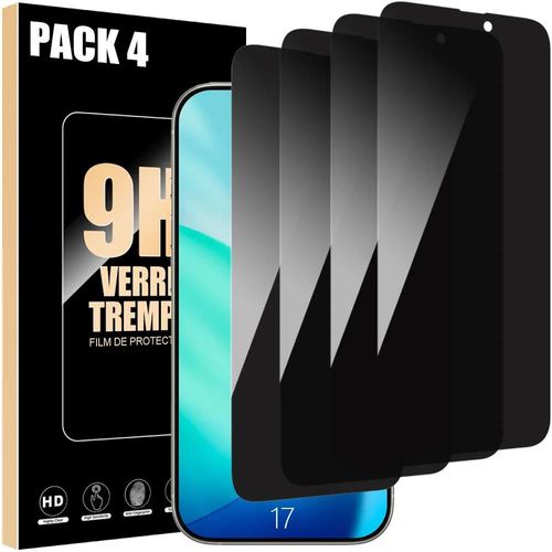 Lot-4 Verre Trempé Anti-Espion Pour Iphone 17 - Vitre Protection Noire Installation Facile - Efconnection
