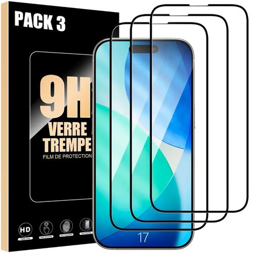 Verre Trempé Intégral Pour Iphone 17, Pack De 3 Vitres Noir Anti-Rayures Antichoc - Efconnection