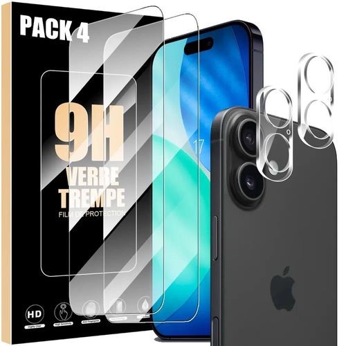2 Verres Trempés Ecran et 2 Protections Caméra pour iPhone 17 - Antichoc Anti-Rayures - EFConnection