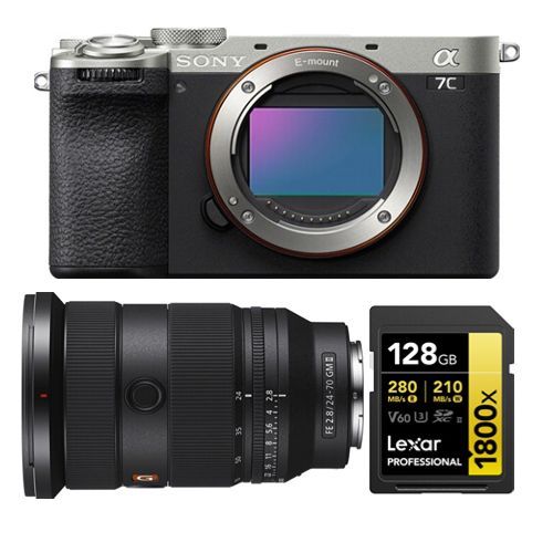 Sony Alpha A7C II Corps Argent + Sony FE 24-70mm f2.8 GM II + Lexar 128Go Professionnel 1800x UHS-II Carte mémoire SDXC