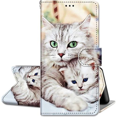 Coque Pour Huawei P30 Lite Motifs 3d Housse Portefeuille En Cuir Etui À Rabat Magnétique Slot De Carte Antichoc Cas De Téléphone Portable Pour Huawei P30 Lite Chats Bébé