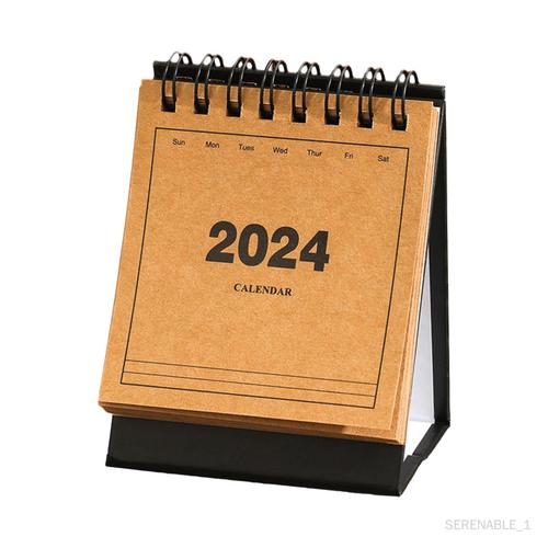 Calendrier de bureau debout 2024, petit calendrier de bureau pour Cuir de vache noir