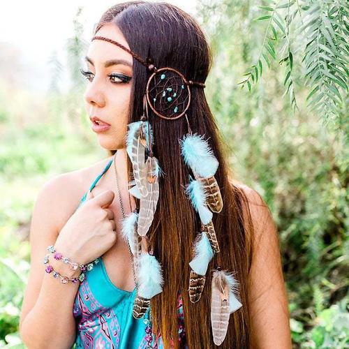 Bandeau en plumes marron indien Turquoise, attrape-rêves, chaîne de tête Hippie, accessoires de bijoux de cheveux de Festival