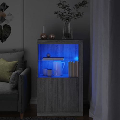 Vidaxl Armoire Latérale Et Lumières Led Sonoma Gris Bois D'ingénierie