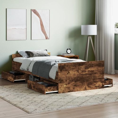 Vidaxl Cadre De Lit Tête De Lit Et Pied De Lit Chêne Fumé 90x190 Cm
