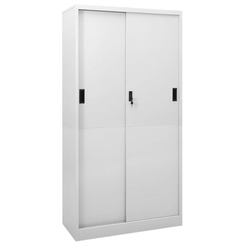 Vidaxl Armoire À Bureau Porte Coulissante Gris Clair 90x40x180cm Acier