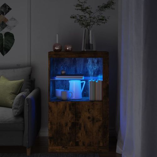 Vidaxl Armoire Latérale Avec Lumières Led Chêne Fumé Bois D'ingénierie