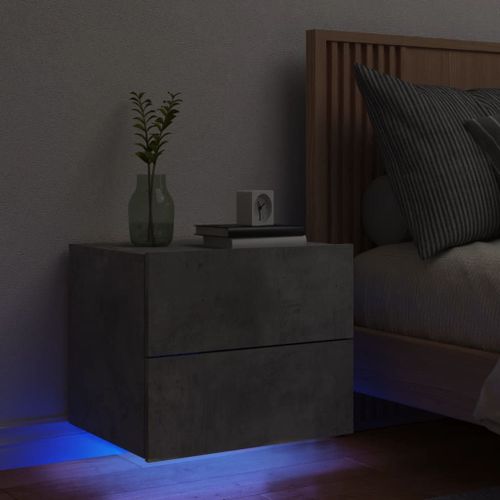Vidaxl Table De Chevet Murale Avec Lumières Led Gris Béton