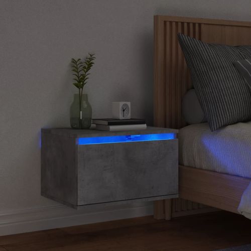 Vidaxl Table De Chevet Murale Avec Lumières Led Gris Béton