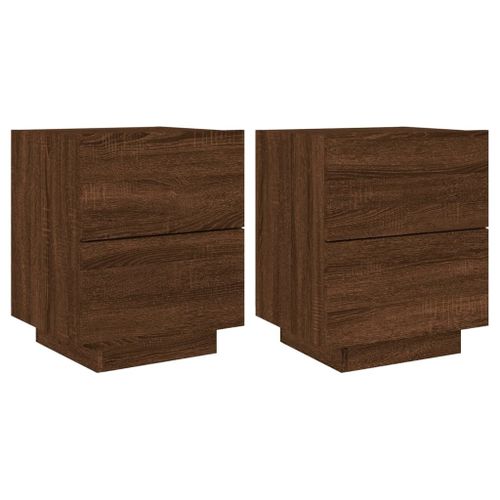 Vidaxl Armoires De Chevet Et Lumières Led 2 Pcs Chêne Marron