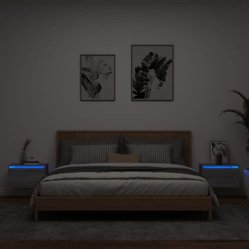 Vidaxl Tables De Chevet Murales Avec Lumières Led 2 Pcs Sonoma Gris