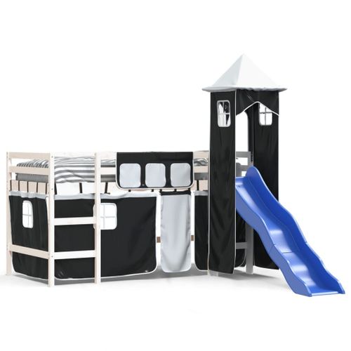 Vidaxl Lit Mezzanine Enfants Et Tour Blanc/Noir 90x200 Cm Pin Massif