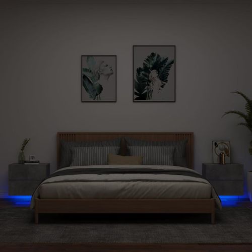 Vidaxl Tables De Chevet Murales Avec Lumières Led 2 Pcs Gris Béton