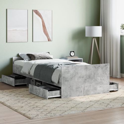 Vidaxl Cadre De Lit Tête De Lit Et Pied De Lit Gris Béton 90x190 Cm