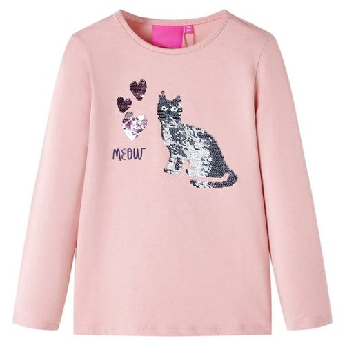 T-Shirt Enfants À Manches Longues Imprimé Chat Pailleté Rose Clair 128
