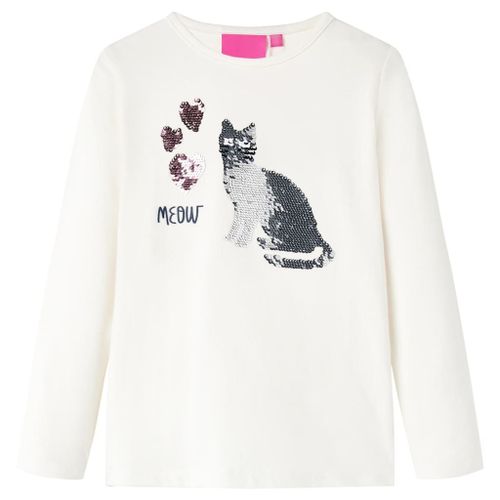 T-Shirt Pour Enfants À Manches Longues Imprimé Chat Pailleté Écru 116