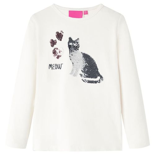 T-Shirt Pour Enfants À Manches Longues Imprimé Chat Pailleté Écru 140