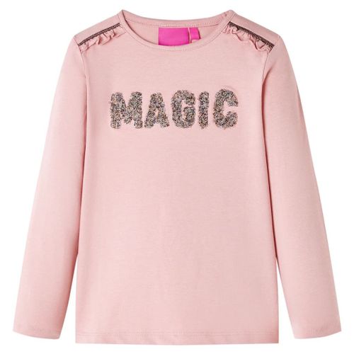 T-Shirt Enfants À Manches Longues Imprimé Mot Pailleté Rose Clair 140