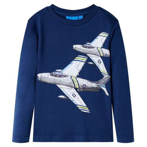 T-Shirt Enfants À Manches Longues Imprimé Avion Bleu Marine 104