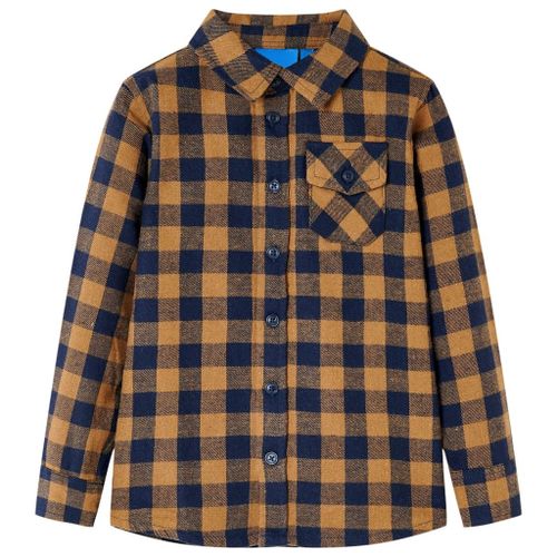 Chemise À Carreaux Pour Enfants Cognac Et Bleu 104