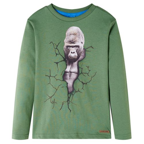 T-Shirt Enfants À Manches Longues Imprimé Gorille Kaki Clair 104