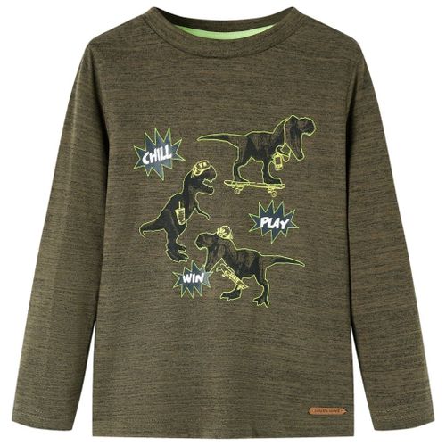T-Shirt Enfant À Manches Longues Imprimé Dinosaure Kaki Foncé 116
