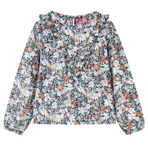 Chemise Pour Enfants À Manches Longues Imprimé Floral Bleu Foncé 140