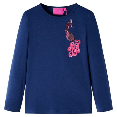 T-Shirt Pour Enfants À Manches Longues Imprimé Paon Bleu Marine 128