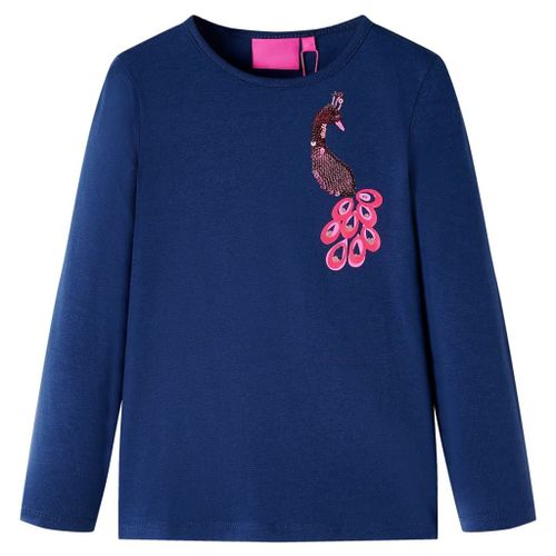 T-Shirt Pour Enfants À Manches Longues Imprimé Paon Bleu Marine 104