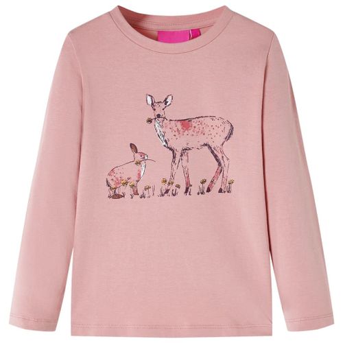 T-Shirt Pour Enfants À Manches Longues Imprimé Cerf Et Lapin Rose 128