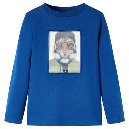 T-Shirt Enfants À Manches Longues Imprimé Tigre Bleu Foncé 140