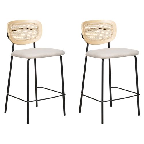 Lot De 2 Chaises De Bar En Tissu Et Rotin Beige Clair Mayetta