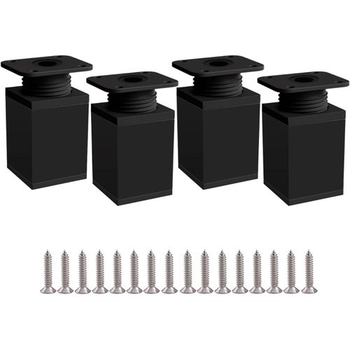 Pieds de meubles réglables noirs, pieds d'armoire 4 pièces 50 mm hauteur réglable 0-20 mm pieds de table en alliage d'aluminium pour bureau canapé meubles de bricolage